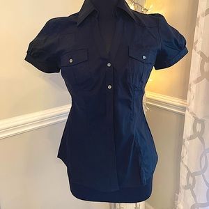 Express Black Short Sleeve Button Up/Very pretty Puff Sleeve